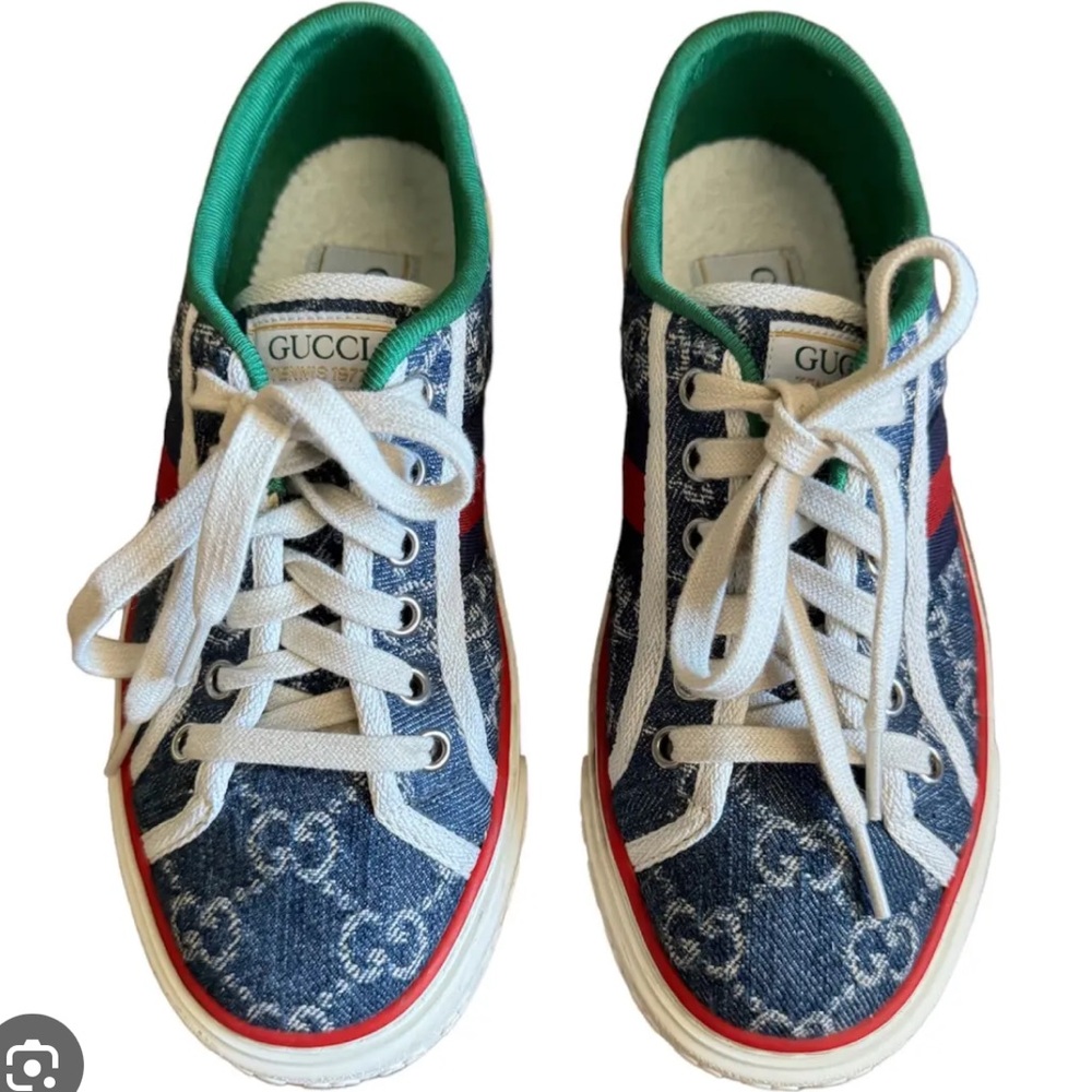 Gucci navy and red canvas sneakers
